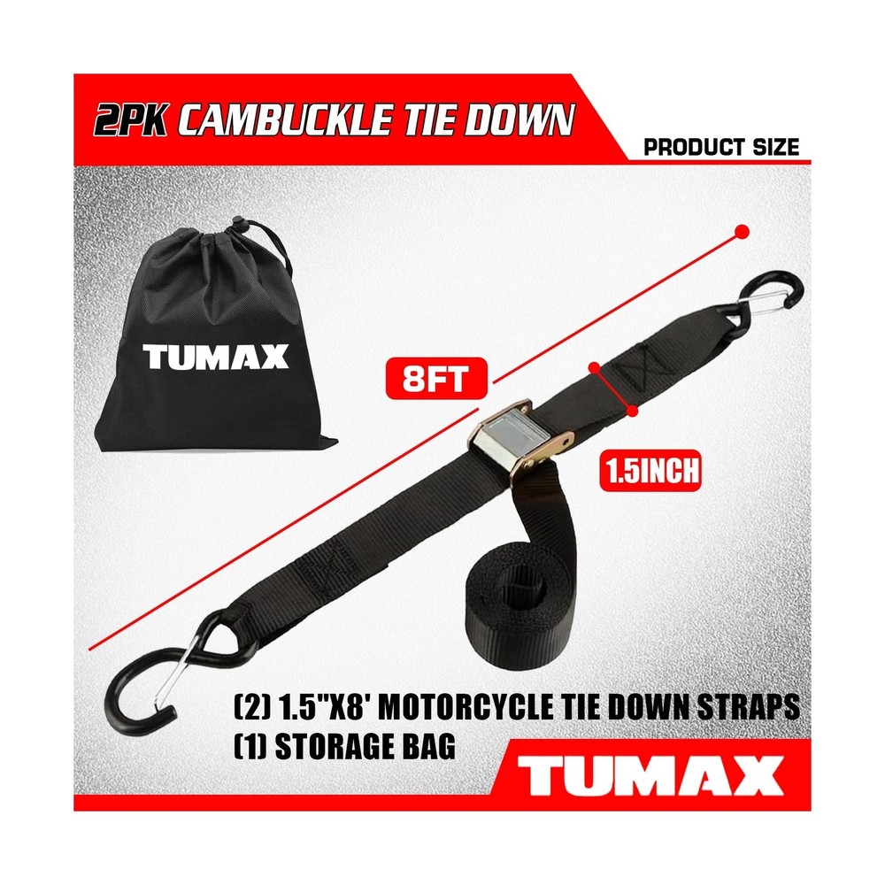 Tie Down Strap Cambuckle Strap - 2500lbs Break Strength, 1.5 in x 8ft Cargo S...