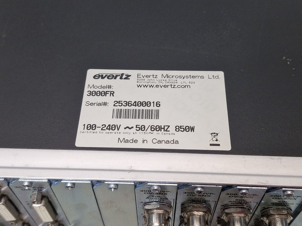 Evertz 3000FR Multi-Image Processor Frame w/ Modules Powers On, Not Fully Tested