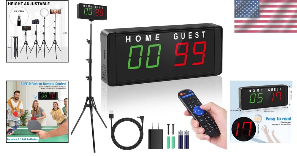 Portable Scoreboard LED Digital with Timer, Remote, Tripod - Bright Display