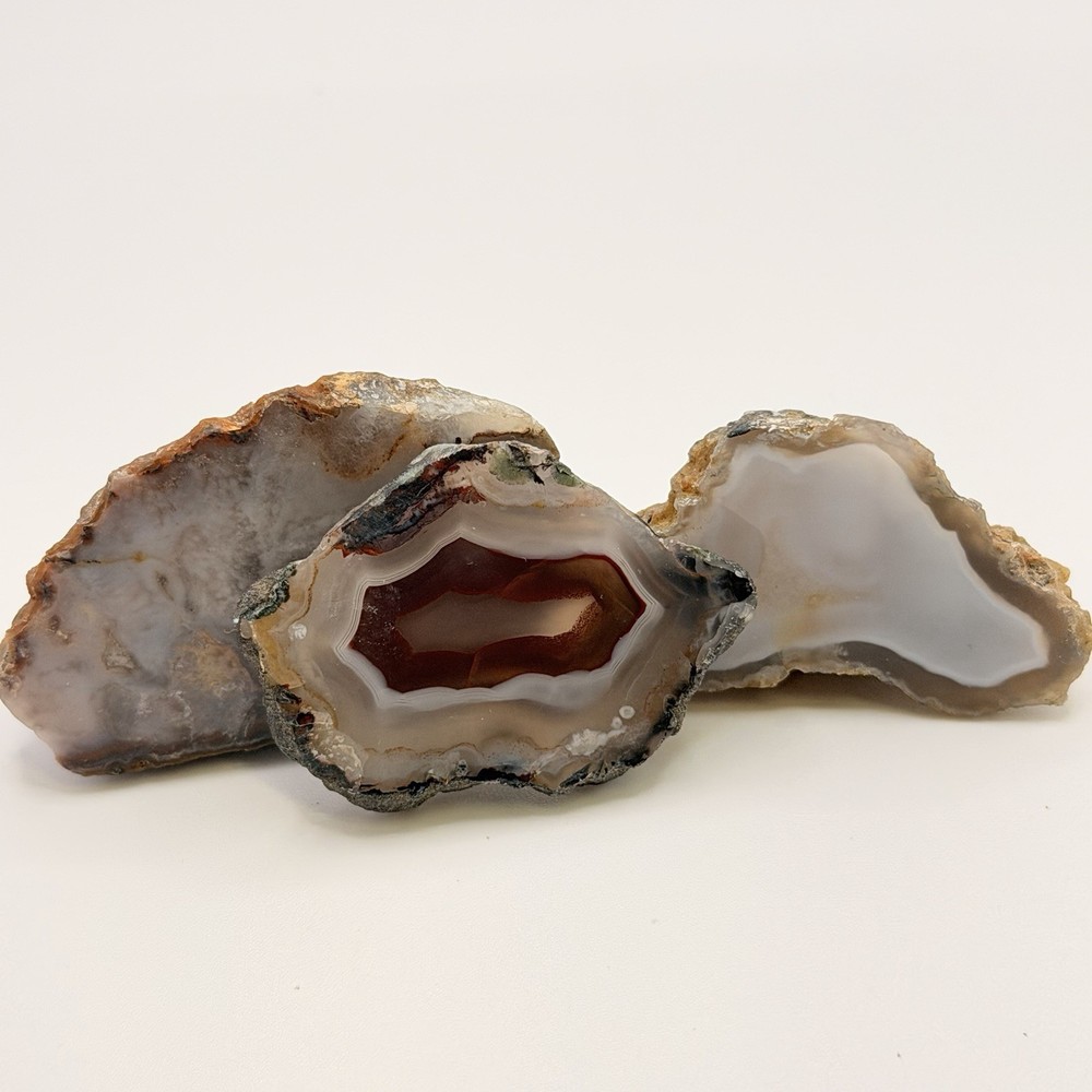3pc Moroccan Agate Bundle 3.15oz Polished Fortification Moss Agate Slab Specimen