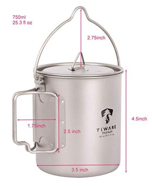 Titanium 750ml Multi Function Cup Pot Cookware Compact Cooking Set w. Folding