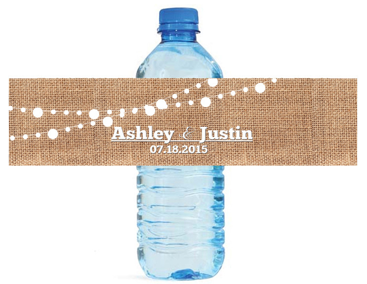 Burlap & White Market Lights Wedding Anniversary Engagement Water Bottle Labels