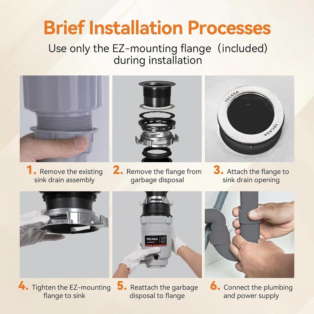 1/2HP Garbage Disposal Continuous Feed Disposer Corded 2 Stage EZ Mount