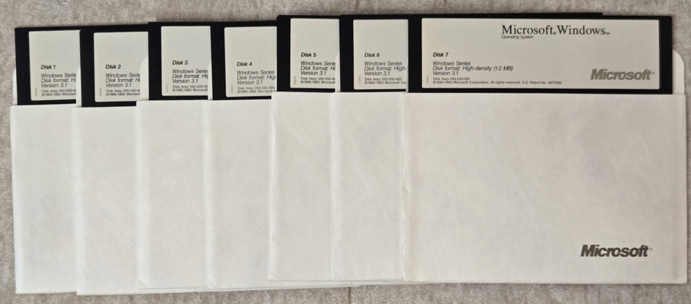 Microsoft Windows Version 3.1 Operating Software 5.25" Floppy Disks 7 OEM Disks