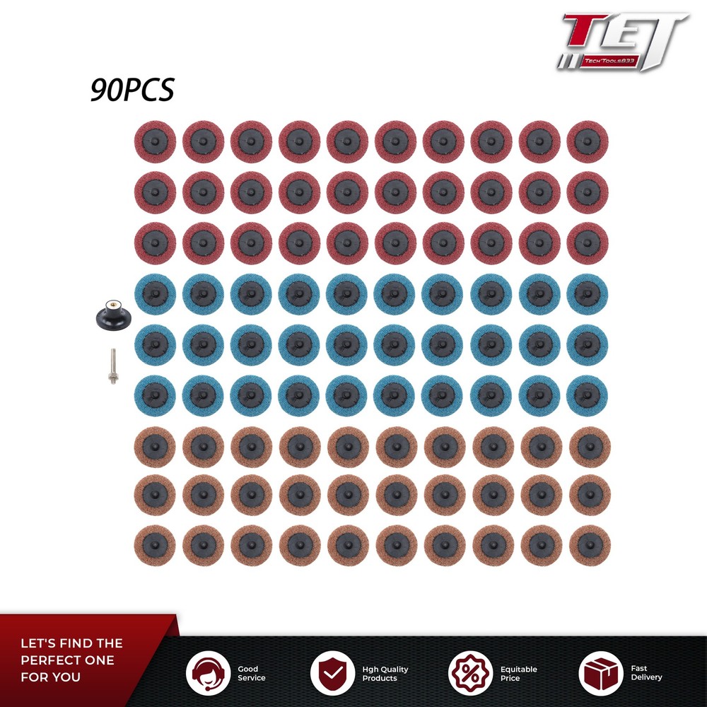 2 Inch Fine Medium and Coarse Quick Change Torque Sanding Discs Set - 90 Pack