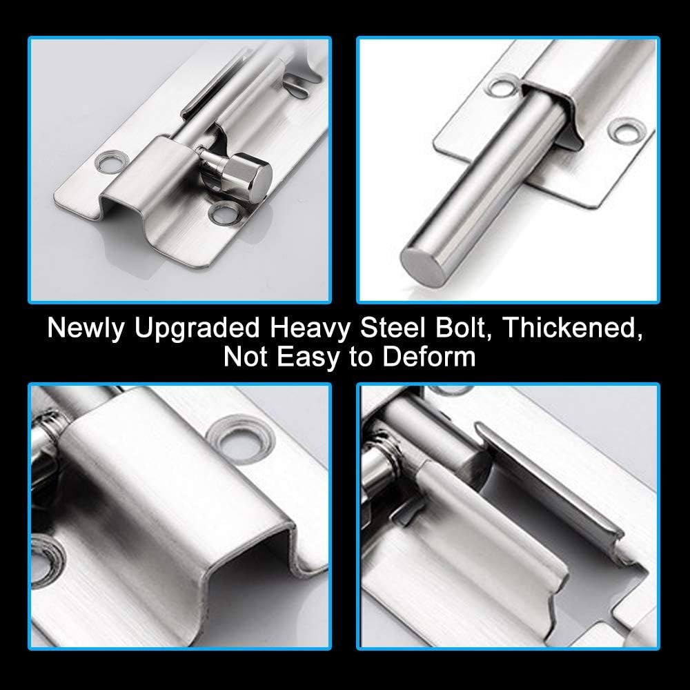 2 Pack Barrel Bolt Latch, 3 Inches Slide Latch Lock, Silver - 2