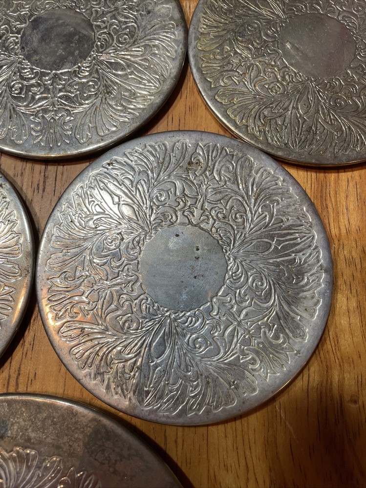 Metal Coaster Set. Maybe Be Silver plated. Not Marked
