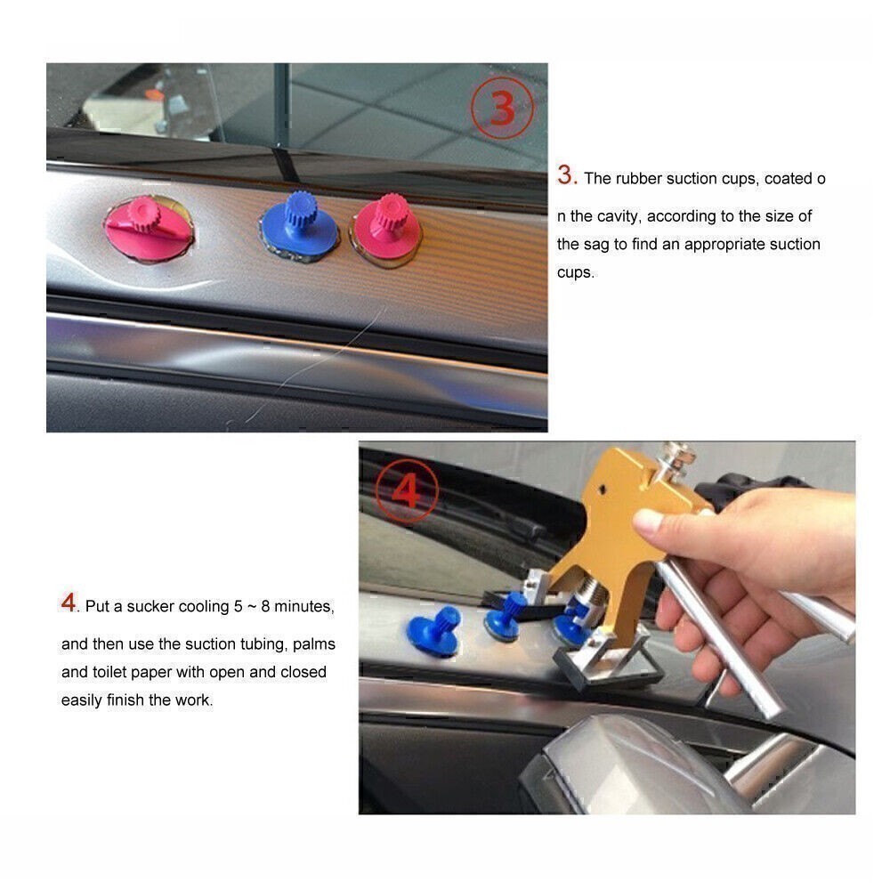 Set Tabs & T-Bar Hammer Puller Lifter Paintless Dent Pit Repair Tool Accessorie*
