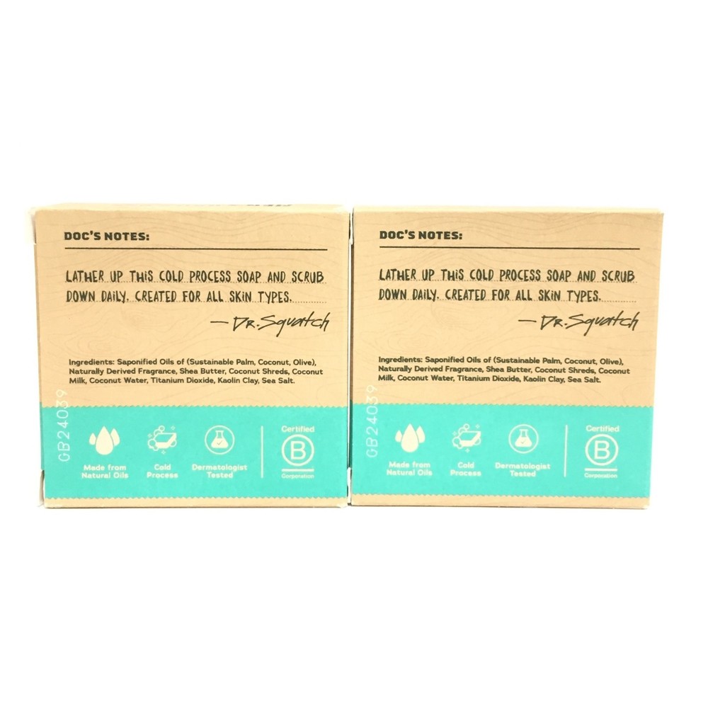 (2 PACK) Dr.Squatch Men's Soap- Coconut Castaway, 5 oz
