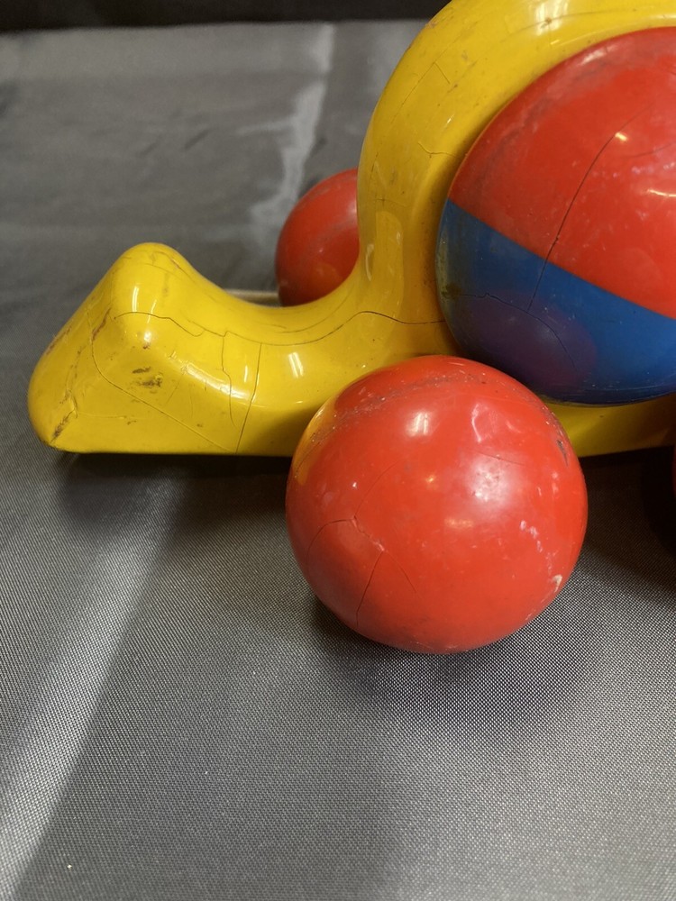 Vintage Wood Snail Pull Toy Primitive Pull Along Toy