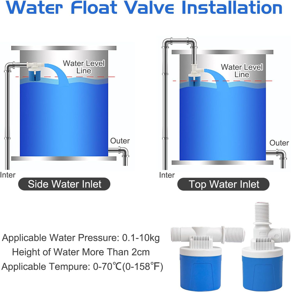3/4" Top Inlet Water Float Valve, 2 Pack Automatic Water Level Control Valve for