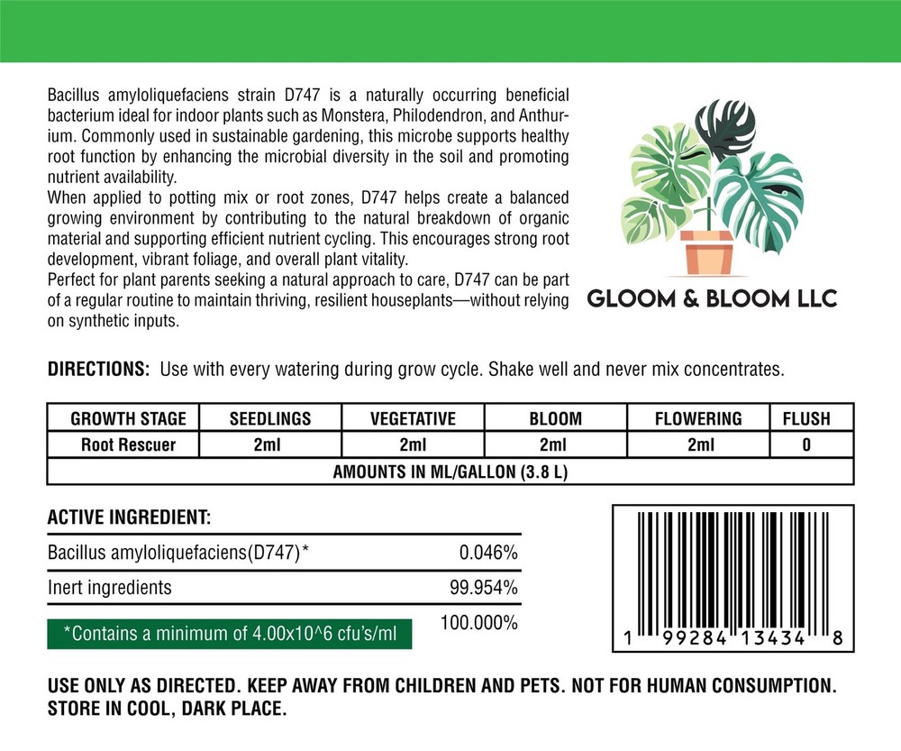 Gloom & Bloom - Root Rescuer - Root Inoculant - Monstera, Philodendron
