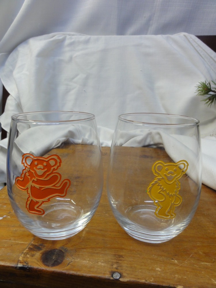 GRATEFUL DEAD Dancing Bears Embossed Juice Glasses Set 2