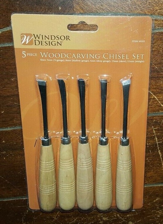 Windsor Design 5pc Woodcarving Chisel Set: V-Gouge/Gouges/Skew/Straight #69553