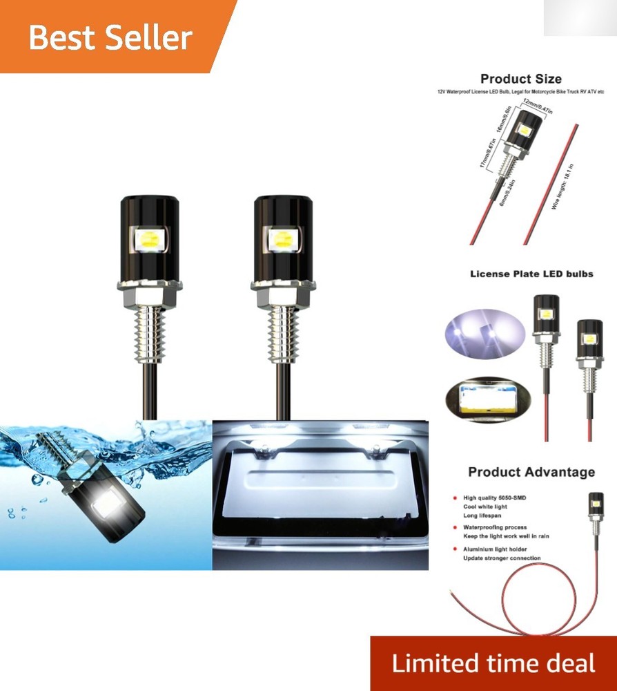 Super Bright Waterproof LED License Plate Light Kit - 2 Pack for Universal Fit