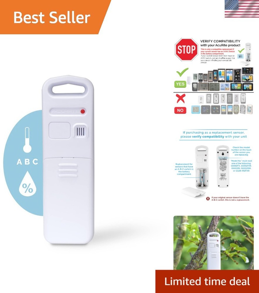 Acurite Wireless Temperature & Humidity Sensor with A-B-C Switch - Versatile Use