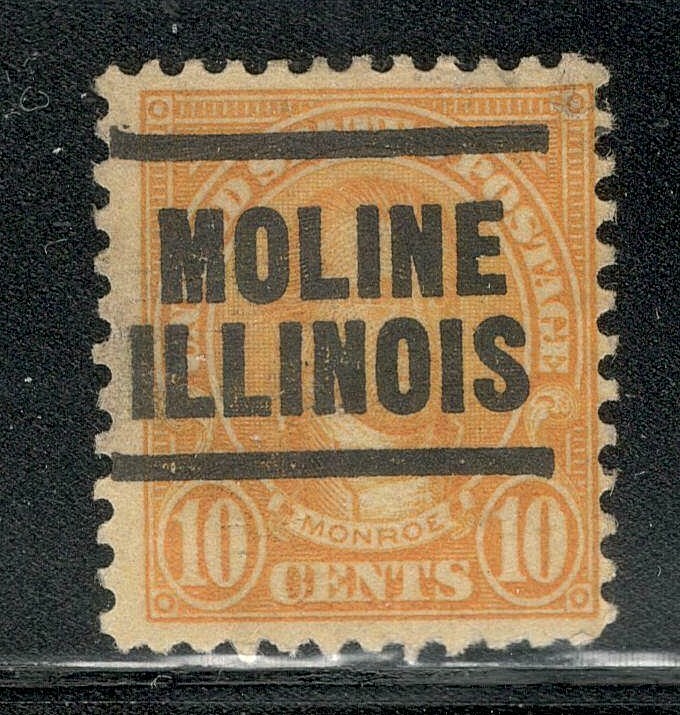 Sc # 642 ~ 10 cent James Monroe Issue, Precancel, MOLINE ILLINOIS