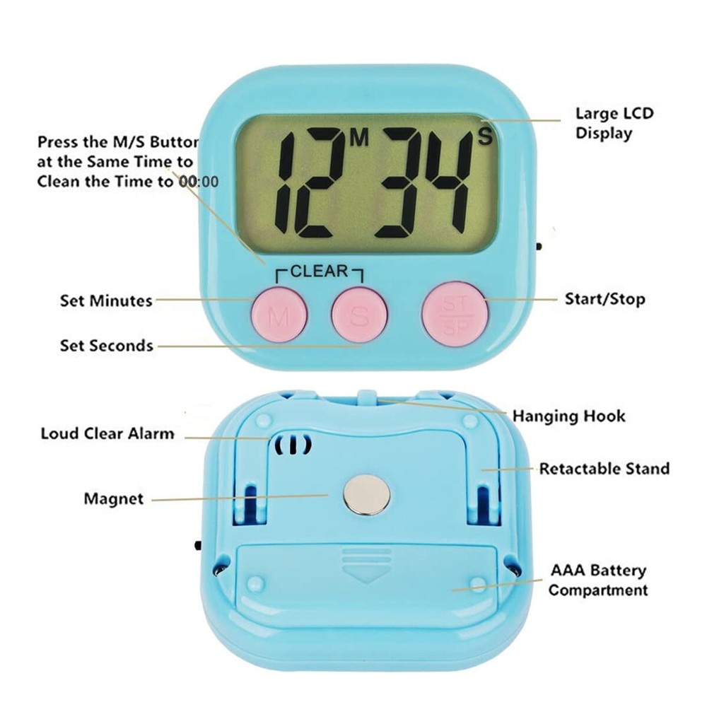 1/8 x Timer Study Work Exercise Training, Outdoor Extra loud sound with switch