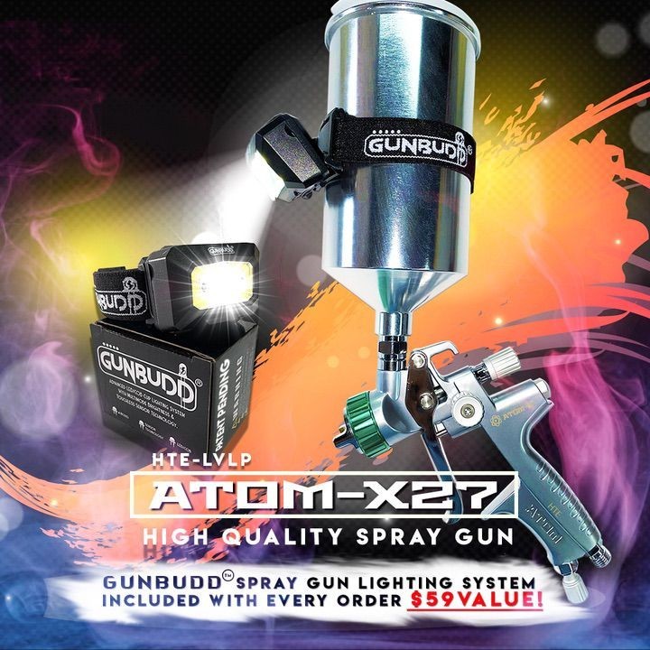LVLP Spray Gun Kit – ATOM X27 Gravity Feed with FREE GunBudd Light System!!
