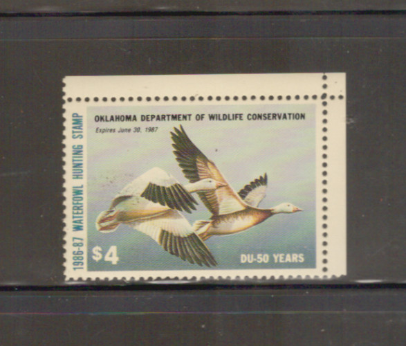 Oklahoma State Duck Stamp 1986 $4.00 at face value