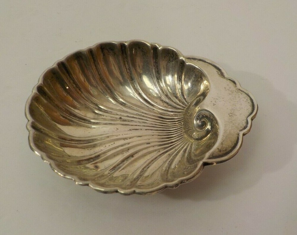 Sterling Silver Embossed Shell Shaped Nut Dish, No Monograms