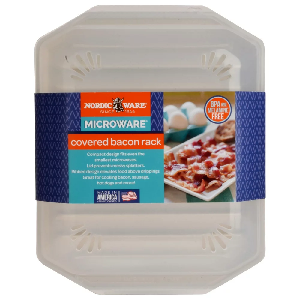 Microwave Safe Bacon Rack with Lid, White, 60117W