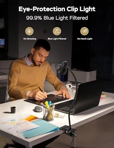 Clip on Light Reading for Bed 3 Color Modes 10 Dimmable 4W, Black
