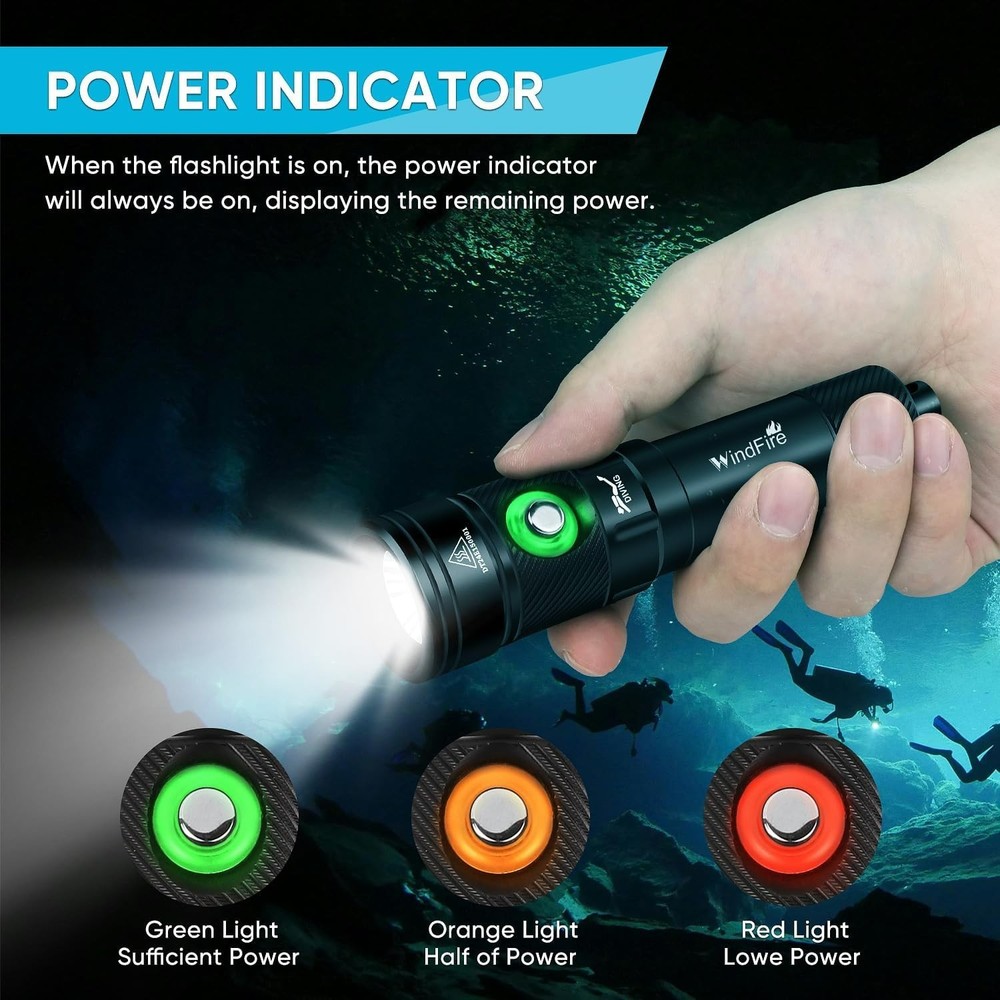 WindFire Dive Lights Scuba Diving Flashlight, Waterproof 262 ft Underwater