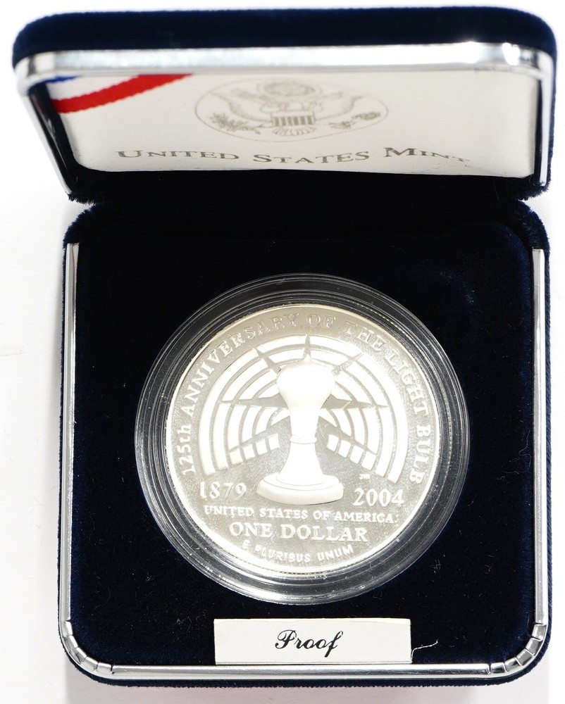 2004 P Thomas Alva Edison Commemorative Silver Dollar w/ Box & COA