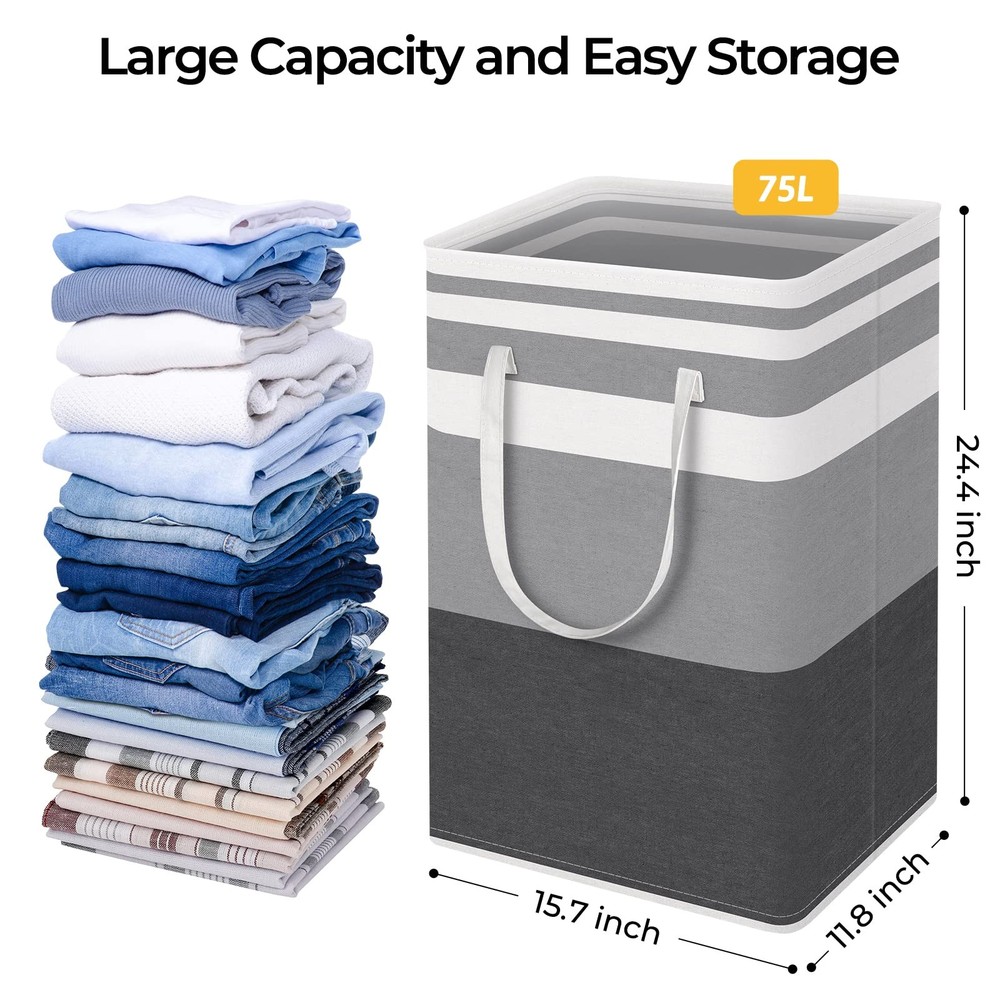 2 Pack Large Laundry Baskets, Waterproof, Freestanding Laundry Hampers, Colla...