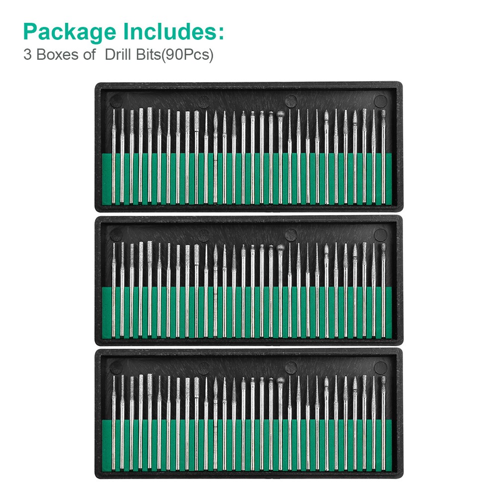 90Pcs Diamond Burr Bits Drill Set Rotary Multi Tool Accessories Kit US Ship