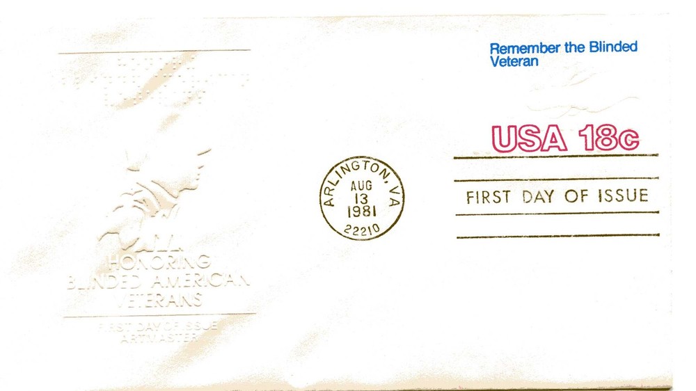U600 Blinded Veterans embossed envelope,  Artmaster FDC
