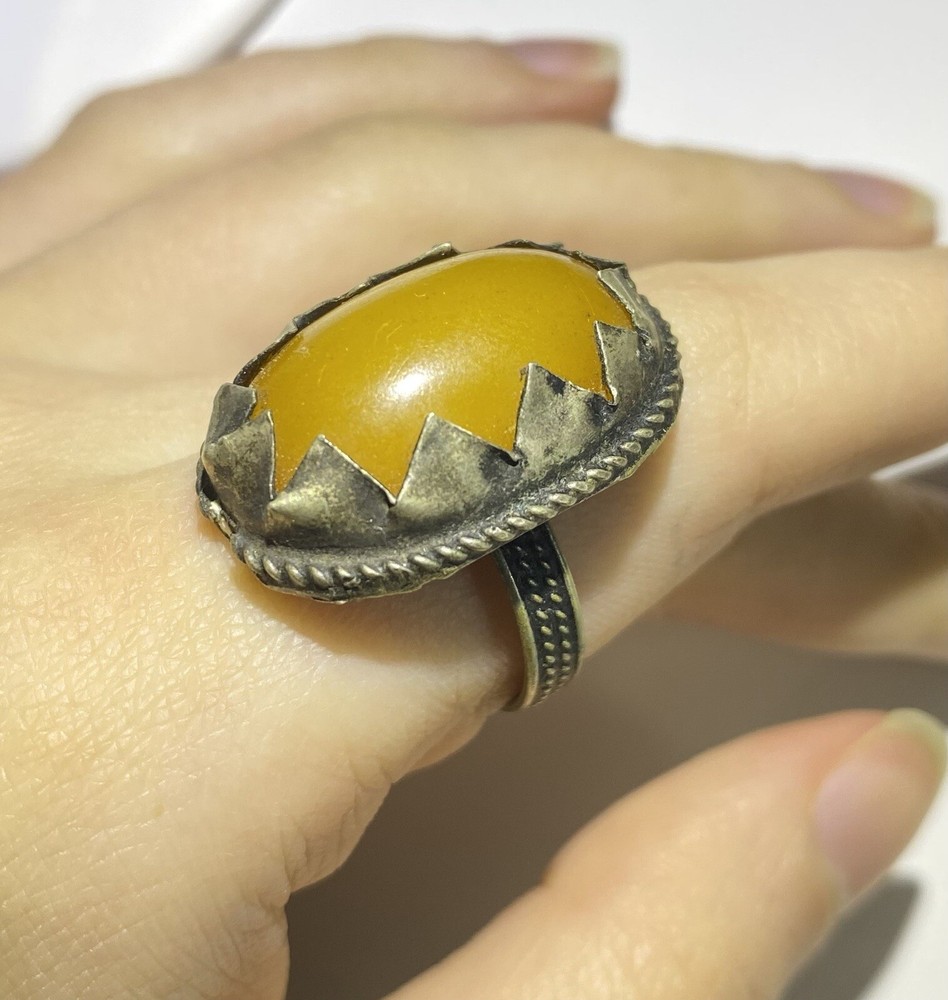 African Amber Copal Bead Ring Size 6.5