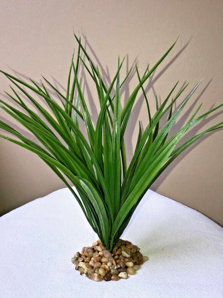 10-11" Large LIGHT Green Vanilla SWORD Grass plastic plant, stone base