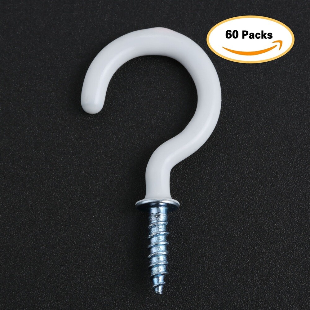 60Pcs 1.54" Strong Sharp White Vinyl Coated Ceiling Hooks Space-saving Hardware