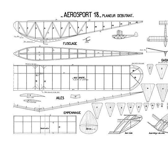 Aerosport 18 Free flight glider 32" Model Airplane Printed Plans & Templates