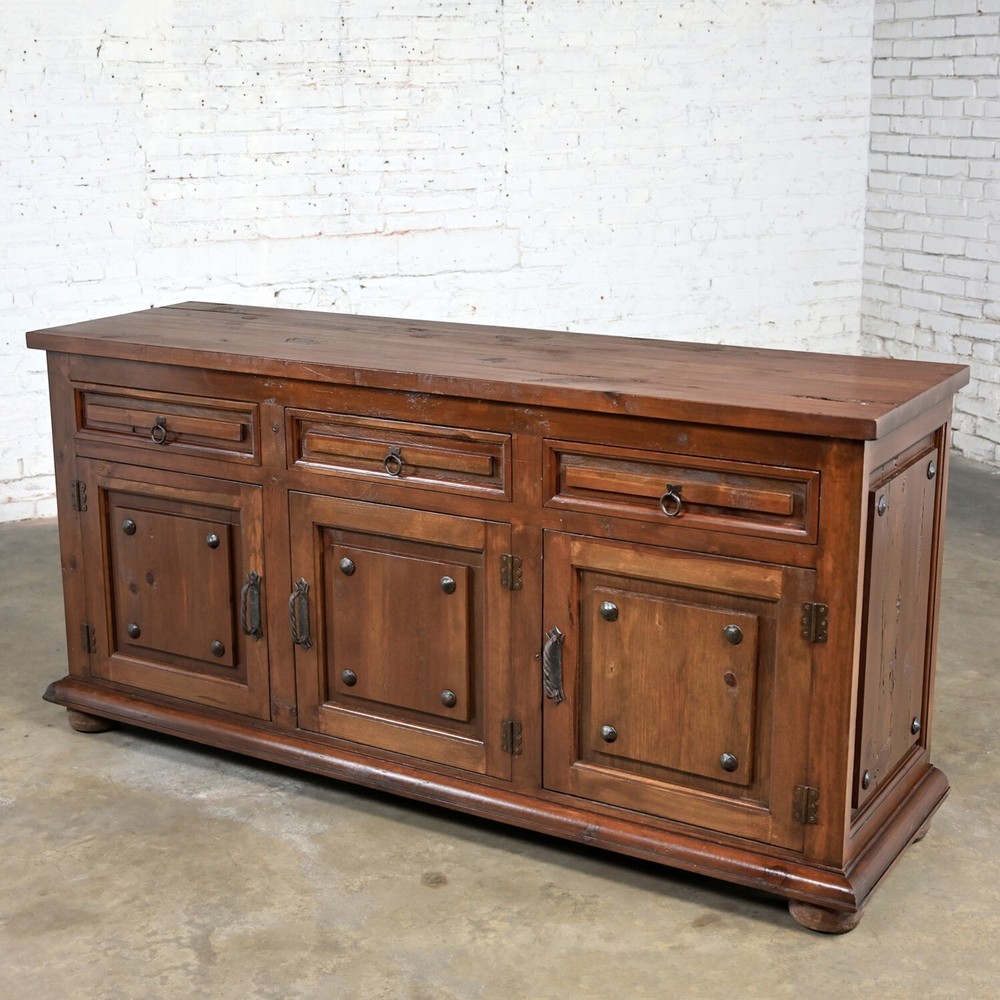 Spanish Revival Rustic Solid Pine Sideboard Style of Artes De Mexico Intern'tnl