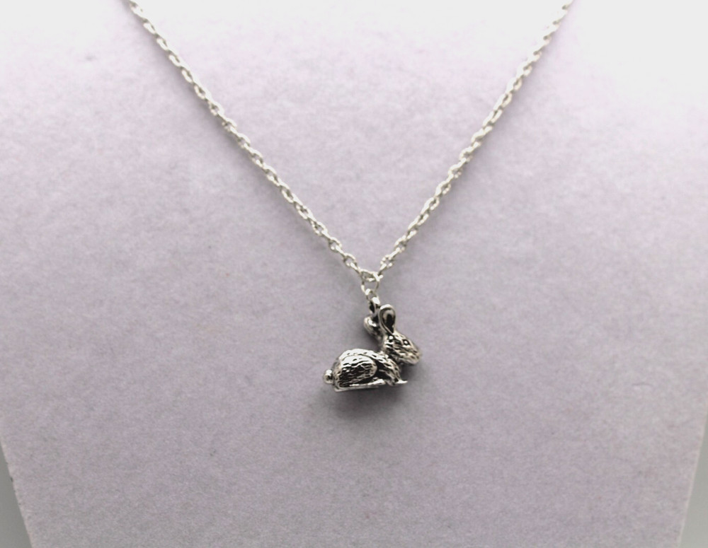 Handcrafted 21" silver chain solid rabbit charm necklace