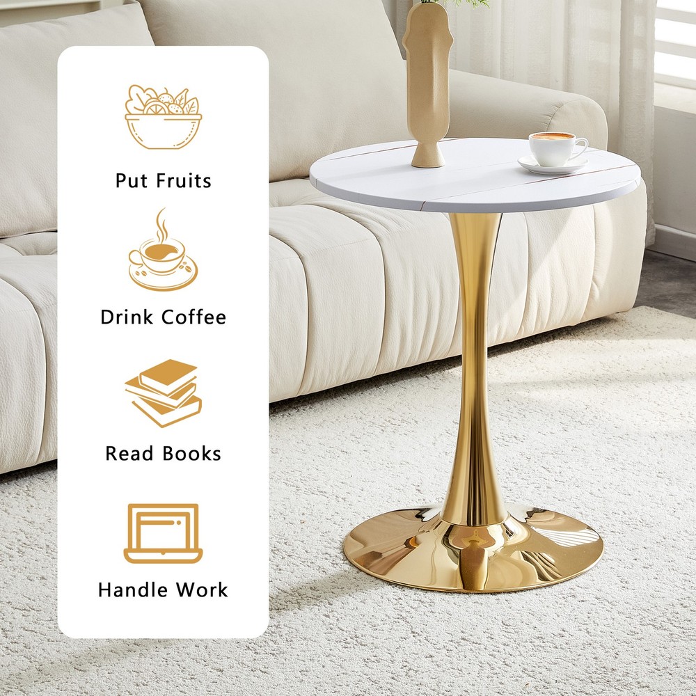Round Dining Table, 23.6" Circle Tulip Table with Thickened Tabletop & Metal P