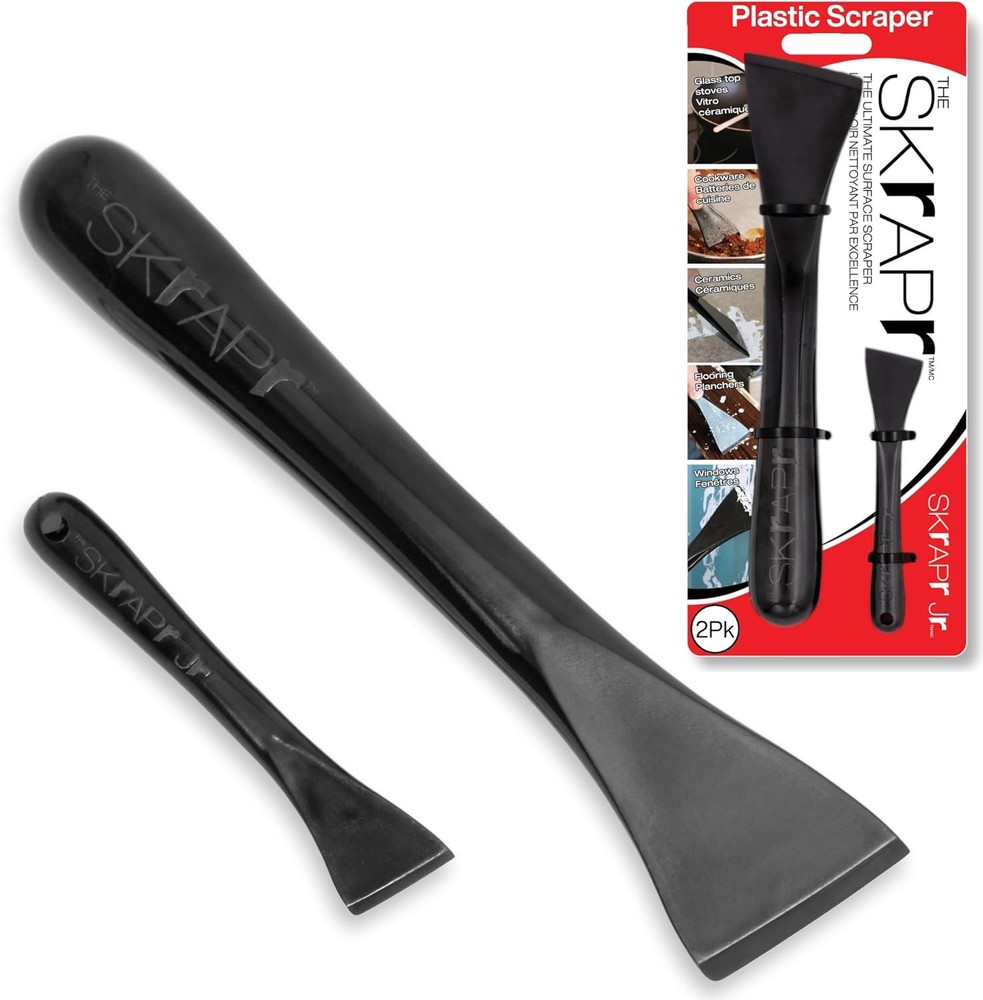 Plastic Scraper Tool, 2 Pack, Non-Scratch, 1.7 Inch Wide Blade, Long Ergonomic H