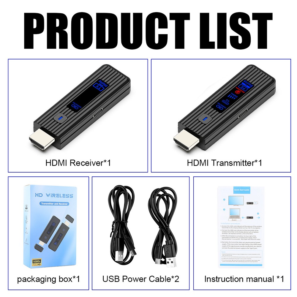 Wireless HDMI Video Transmitter and Receiver PC TV Stick Screen Share Extender