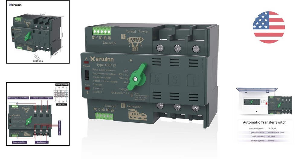 100 Amp Automatic Transfer Switch - 220V Dual Power Selector for Home & Office