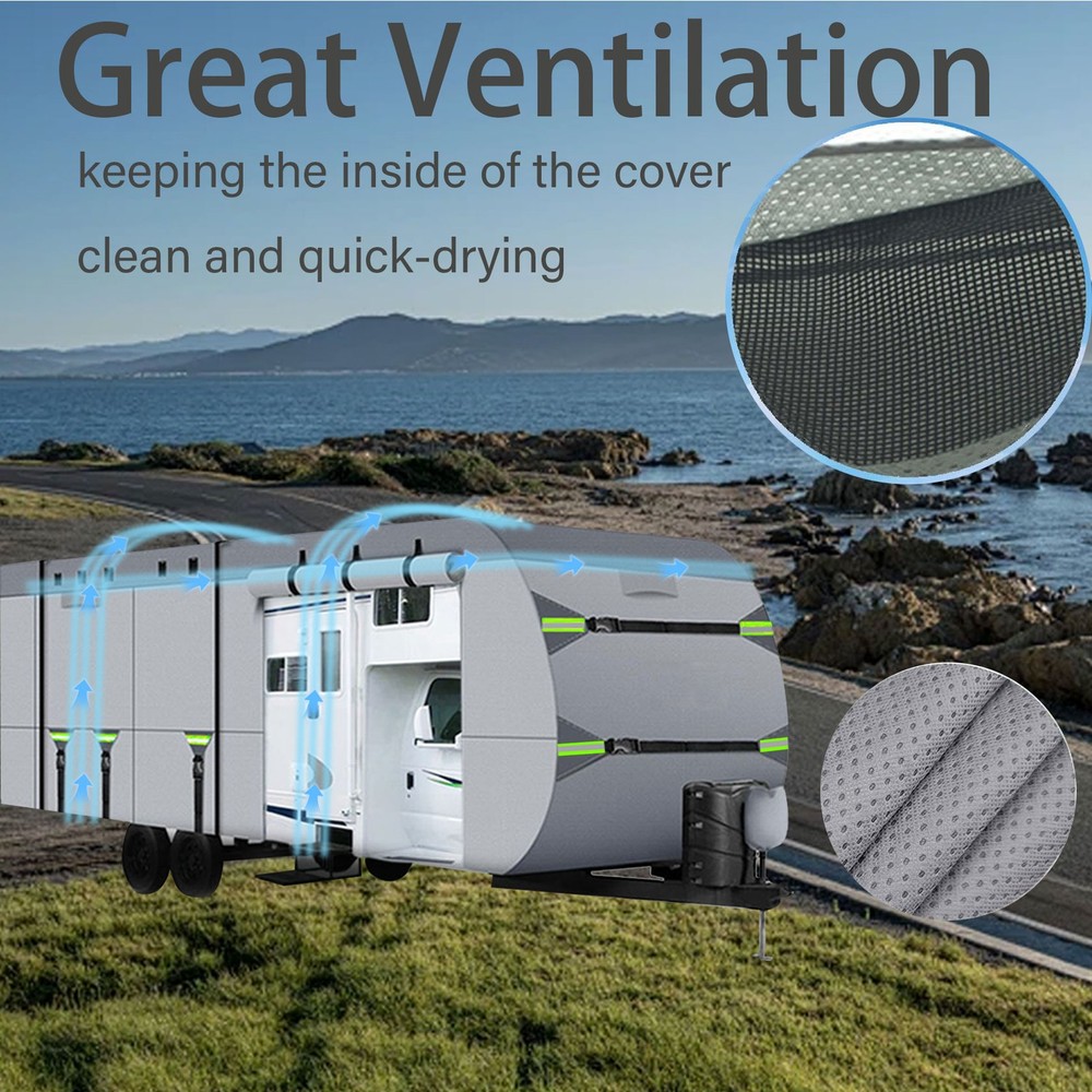 8 Layers Top Camper Cover Windproof Travel Trailer RV Cover Fit 24' to 27'