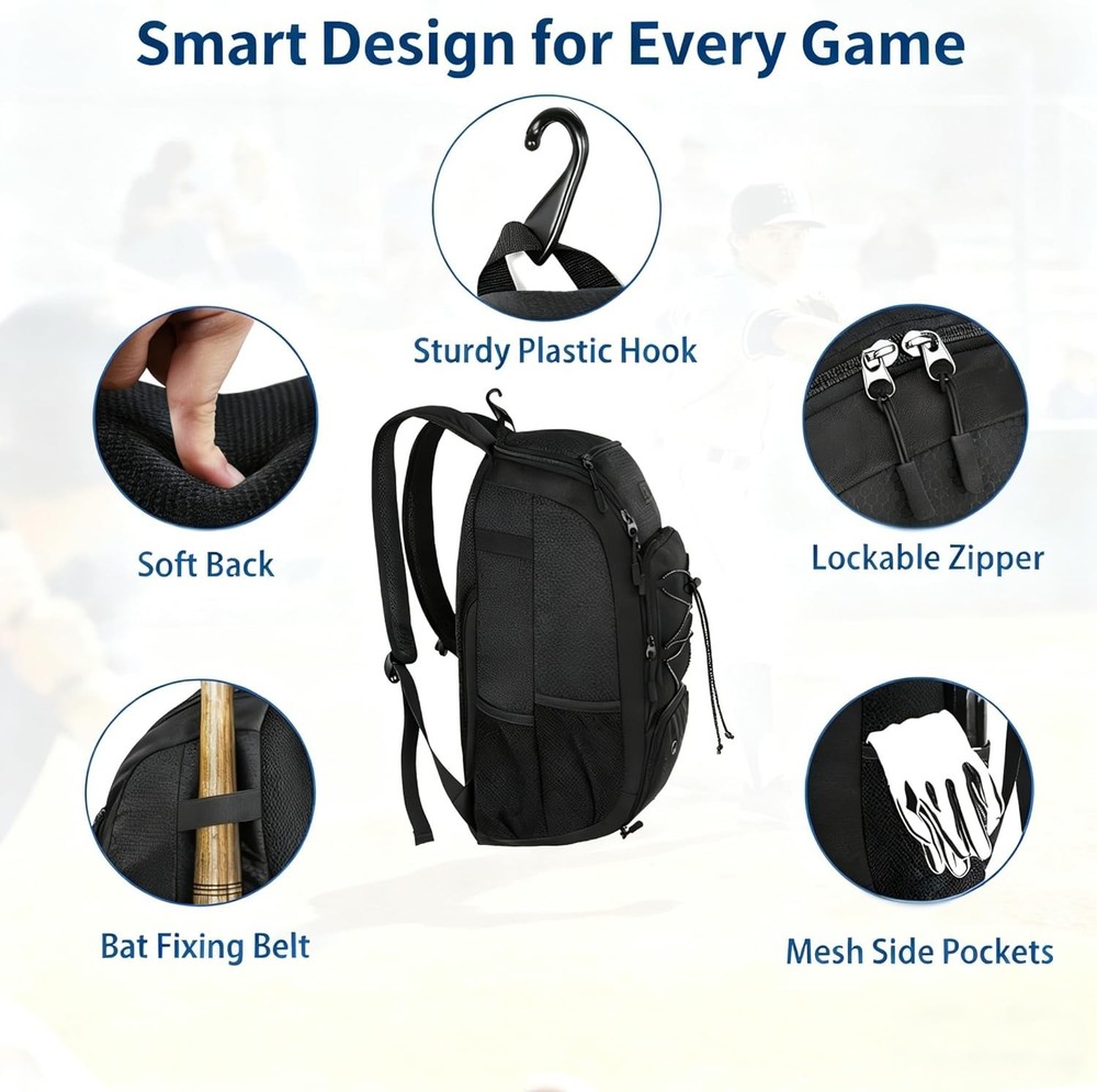 Lightweight Baseball Backpack with Shoe Compartment & Pockets