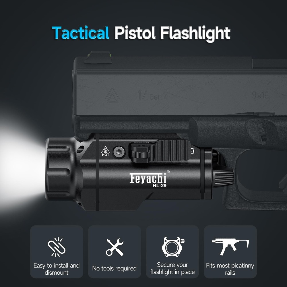 Feyachi Tactical Flashlight - 1500 Lumens Rail Mounted Flashlight, with 5 Interc