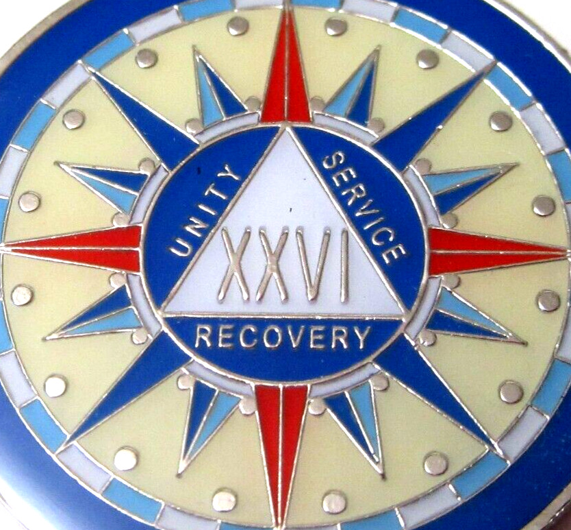 Alcoholics Anonymous medallion year 26 Compass AA Sober Chip token