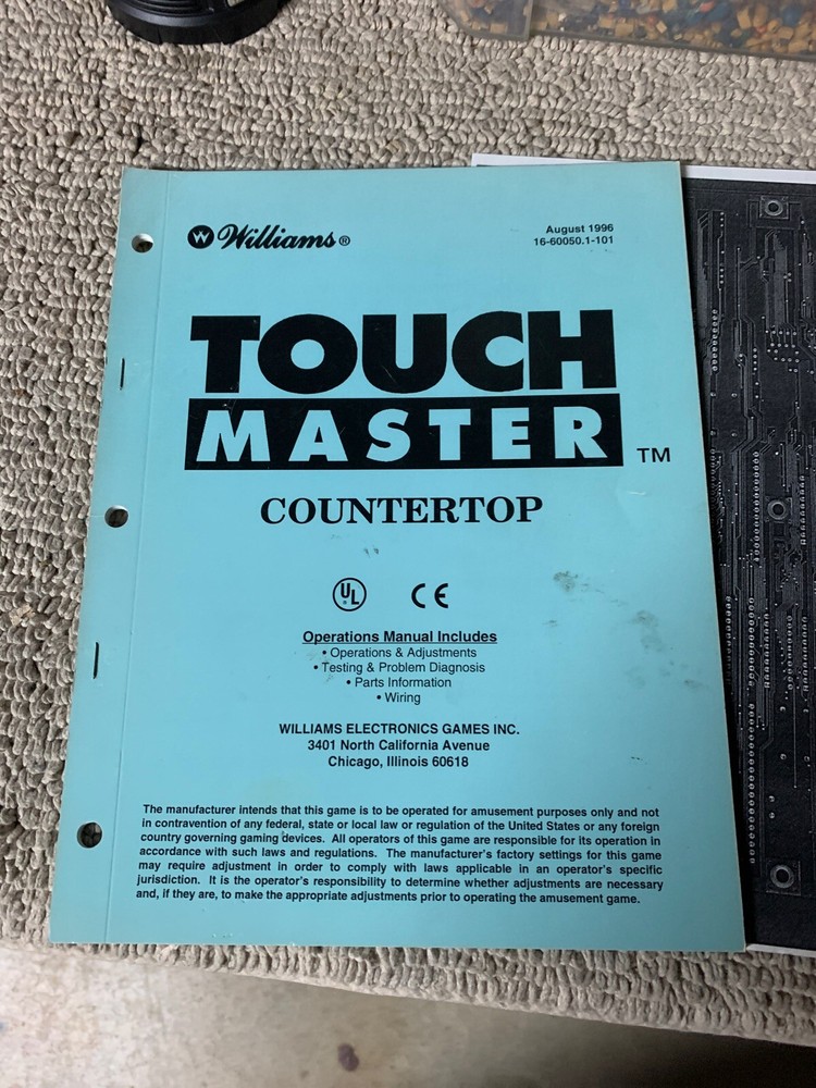 TOUCH MASTER COUNTERTOP arcade video game owners manual