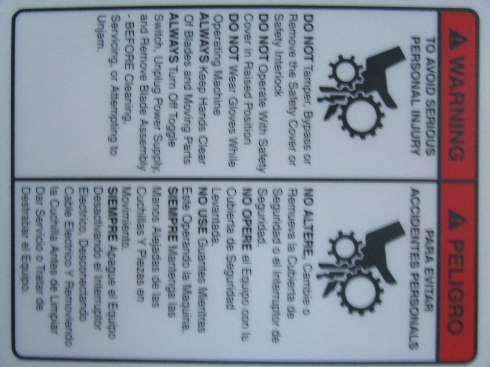 HOBART 403 TENDERIZER WARNING STICKER DECAL FOR SAFTY COVER