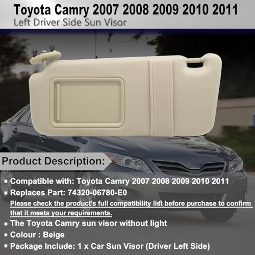 Driver Left Side Sun Visor Without Light Compatible with Beige(Left Driver)