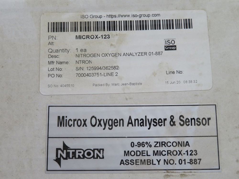 NTRON MICROX-123 MICROX OXYGEN ANALYSER & SENSOR T253020